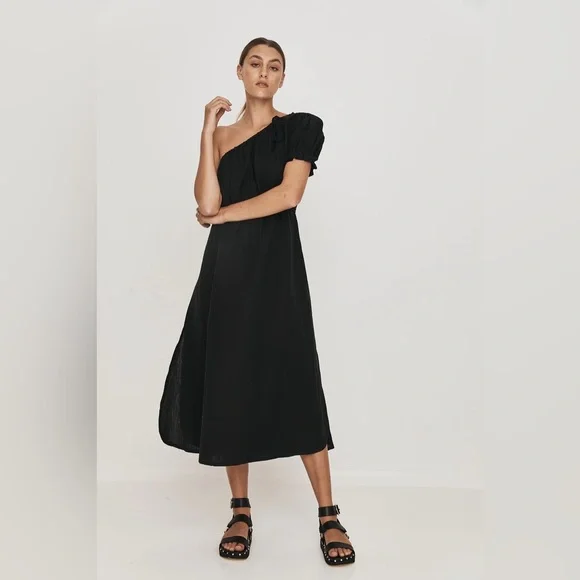 chinese dress ladies One Shoulder Linen Dress – Maison Fifi